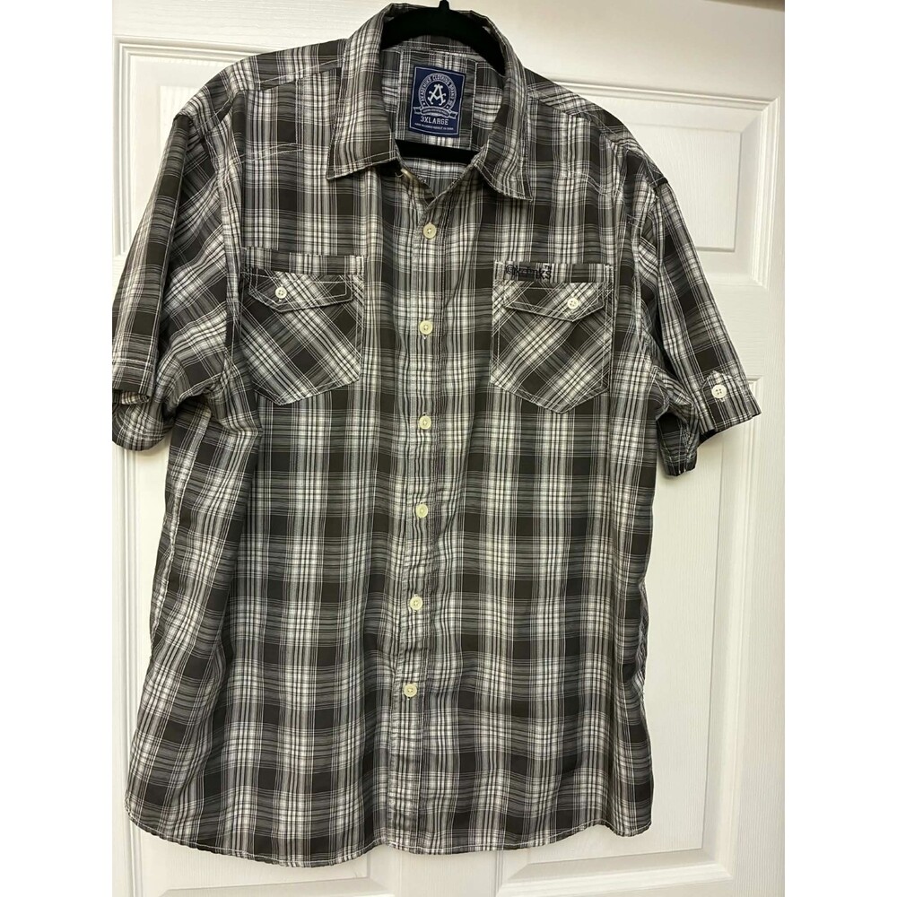 Akademiks Men 3XL Plaid Button Front Shirt Short Sleeve Brown Casual Top